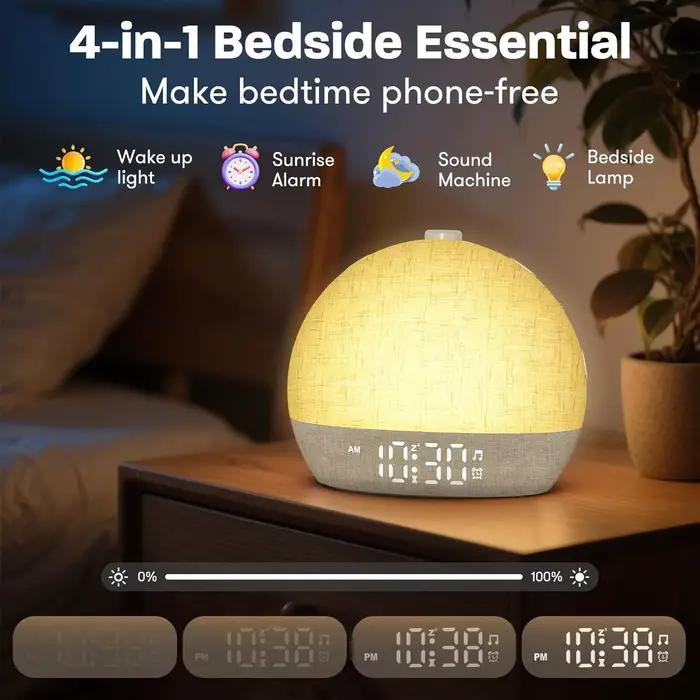 Wake Up Light Sunrise réveil minuterie 30 bruit blanc Machine sonore Dimmable RGB veilleuses aide au sommeil Snooze idéal pour cadeau
