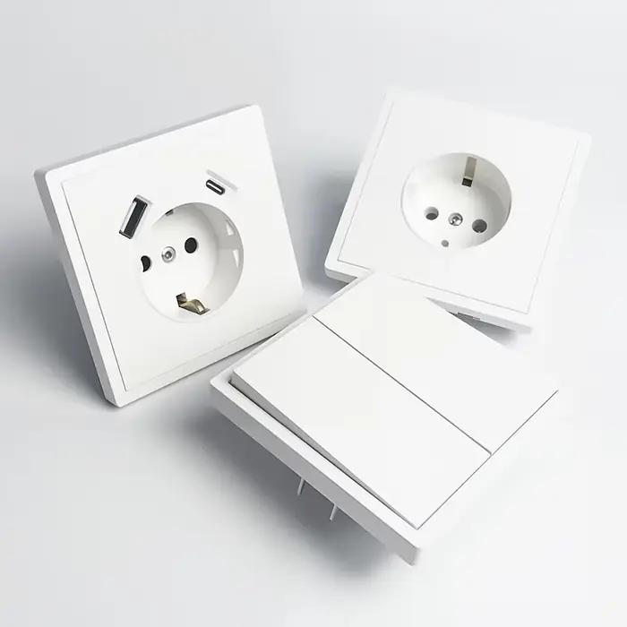 Prise Schuko MORDIO Ports USB Type-C Prise Murale Encastrée 16A 250V Blanc Mise à la Terre Occasions Spéciales Installation Électrique Sécurité Maison Future Ready