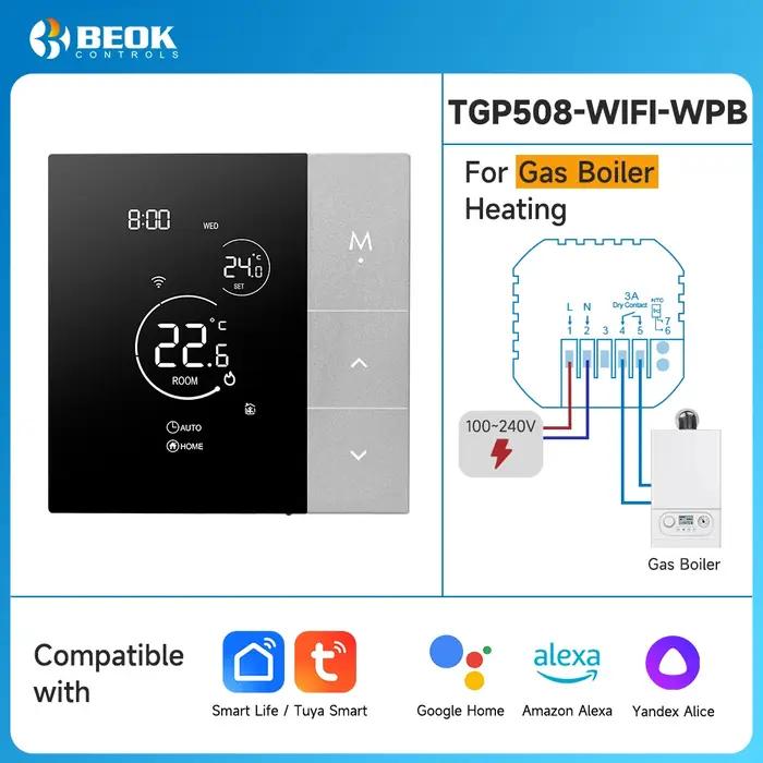 Thermostat intelligent WiFi beok pour contrôle de chauffage électrique, à eau ou à gaz, avec programmation hebdomadaire, contrôle vocal et écran LCD pour maison intelligente occasions spéciales