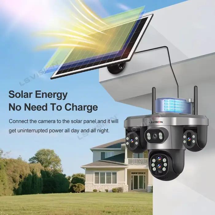 LS VISION 20MP 4 objectifs trois écrans 4G caméra solaire extérieure WiFi 10X Zoom optique suivi automatique