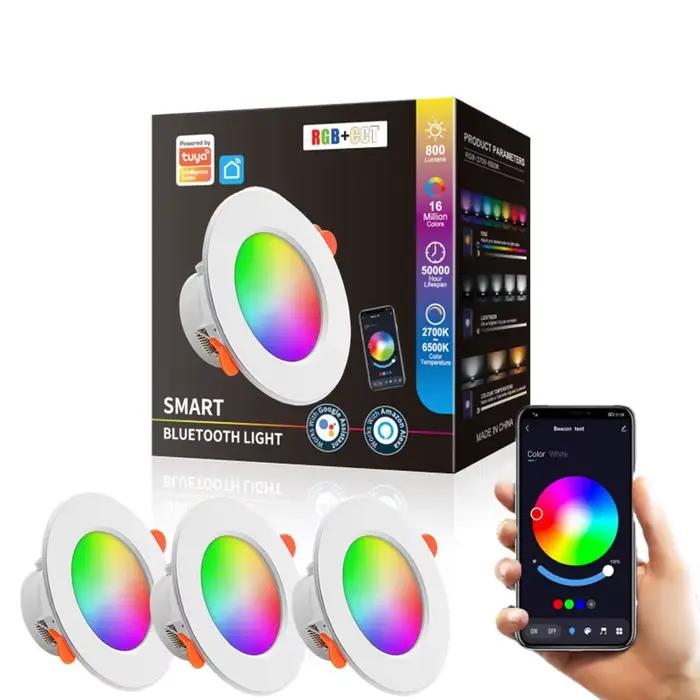 TUYA LED Downlight Dimmable AC85-265V 10W 15W Intelligent Graffiti contrôle voix APP RGB CW couleur