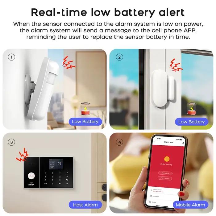 Système d'alarme intelligent pour maison connectée 4G WiFi sans fil avec contrôle par application compatible Tuya Alexa Google Home sans frais mensuels sécurité maison connectée occasionnels offerts sécurité domestique