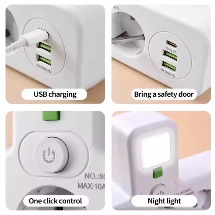 Prise ue 3/4/5 prise ca multiprise prise murale filtre réseau universel USB Cherger interrupteur séparé adaptateur de lumière