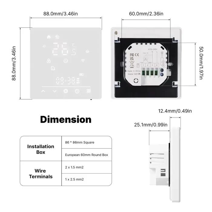 MOES Tuya Matter WiFi Thermostat intelligent régulateur de température chaudière à eau chauffage électrique avec Alexa Google Apple Smartthings