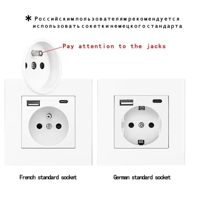 Prise de courant UE avec chargement de Type C pour la maison, adaptée aux normes européennes, avec panneau PC à retardement de flamme, installation facile et sûre, usage résidentiel et général
