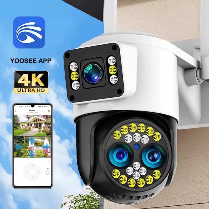 Yoosee 4K 8MP trois objectifs double écrans 10X Zoom optique extérieur étanche suivi automatique couleur Vision nocturne caméras de Surveillance