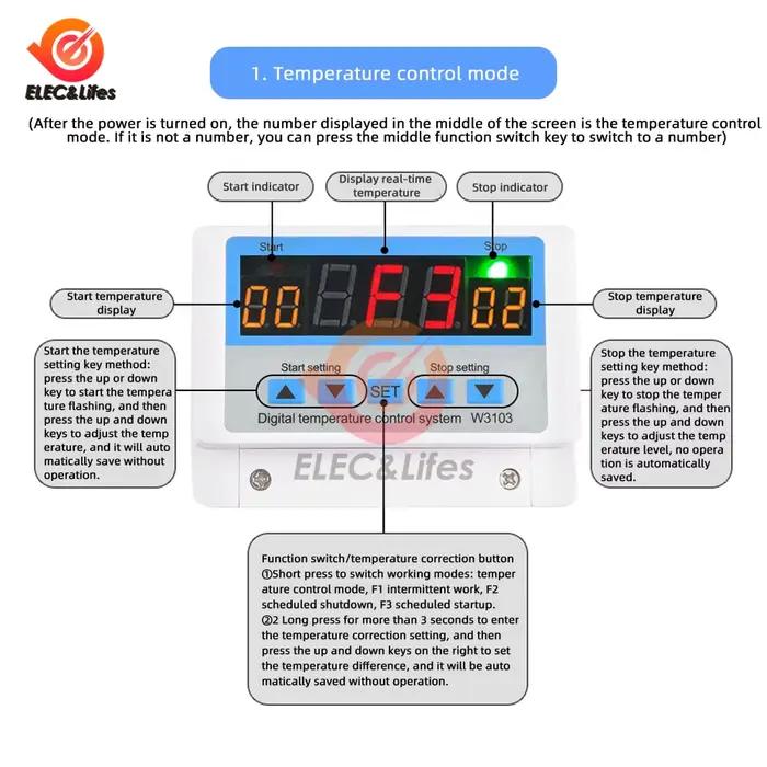 W3103 AC 220 V Thermostat numérique 30A régulateur de température interrupteur tenture murale DC 12 V 24 V