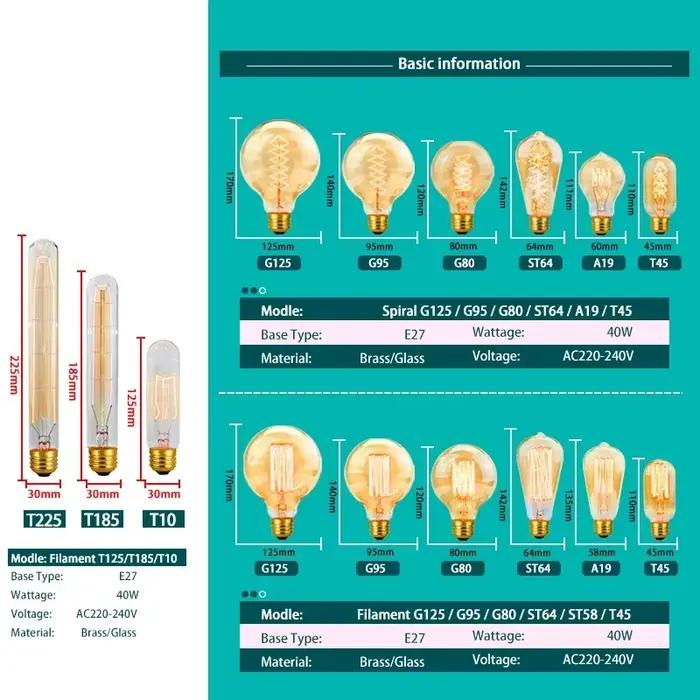 Ampoule Edison rétro E27 40W 220V