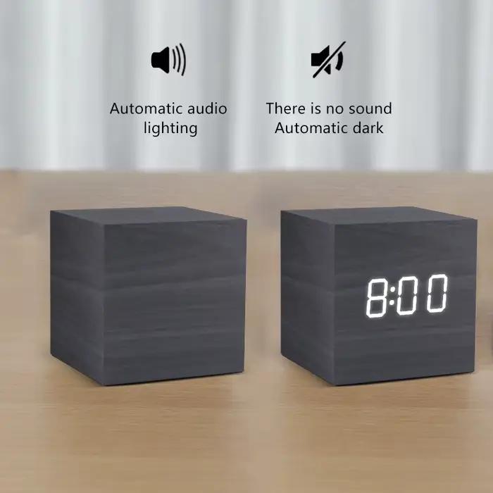Réveil LED montre en bois Table commande vocale numérique bois Despertador USB/AAA alimenté horloges