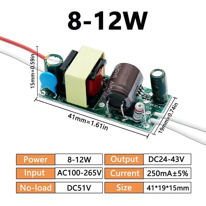 Pilote d'isolation LED AC100-265V 2-3W 3-5W 4-7W 8-12W 12-18W 18-24W puissance d'entraînement 250mA