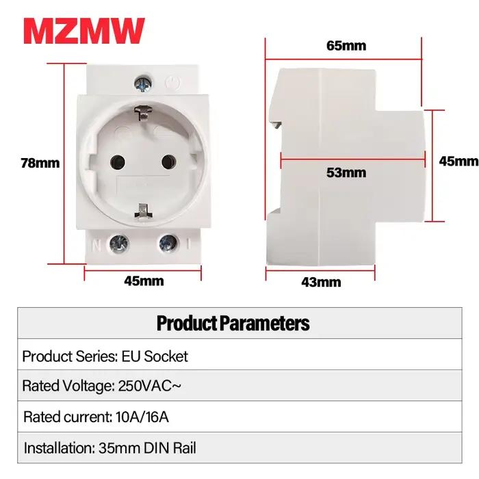 MZMW EU 35mm prise de courant sur Rail Din modulaire 10A 16A 250V AC connecteur adaptateur industrie