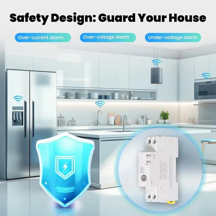 MOES – disjoncteur intelligent WiFi Tuya 40A, ensemble de seuil d'alarme, moniteur d'électricité V0, ignifuge, contrôle par application avec Alexa