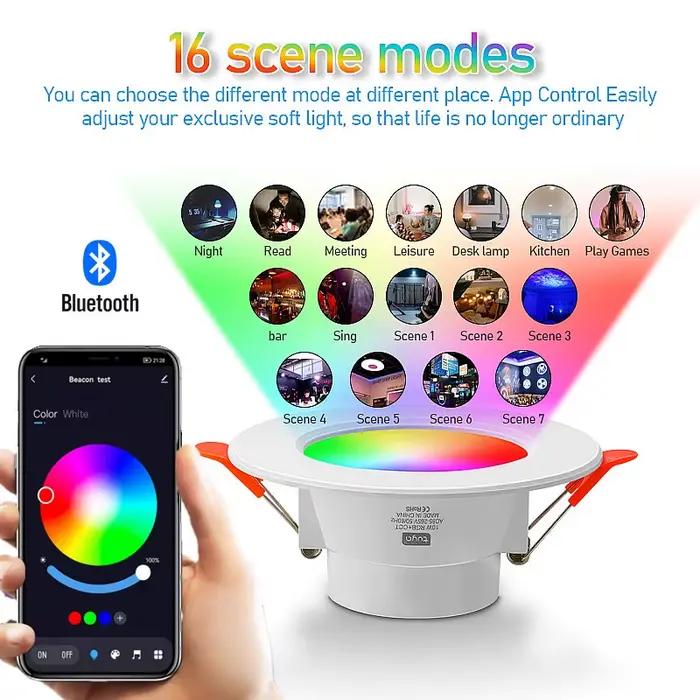 TUYA LED Downlight Dimmable AC85-265V 10W 15W Intelligent Graffiti contrôle voix APP RGB CW couleur