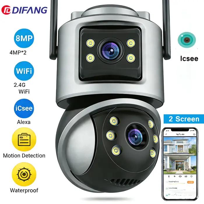 Caméra WiFi 8MP 4K Extérieure Ultra HD Double Objectif Double Écran Réseau IP Détection Humaine IA C