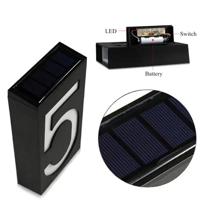 Alimenté solaire 0-9 lumière LED numéro d'adresse de maison rue route plaque de porte applique