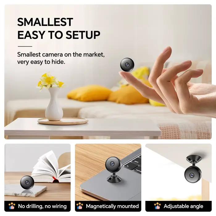 Caméra de sécurité sans fil avec vision nocturne et détection de mouvement surveillance portable pour la maison surveillance des jeunes facile à installer pour usage quotidien et occasions spéciales