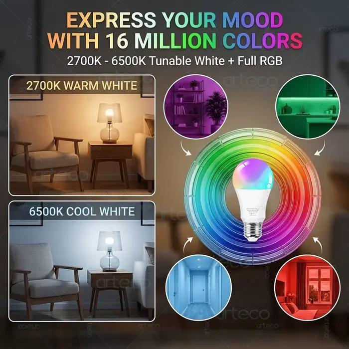 Ampoules LED intelligentes WiFi E27 15W RGB 2700K-6500K Tuya Smart Life