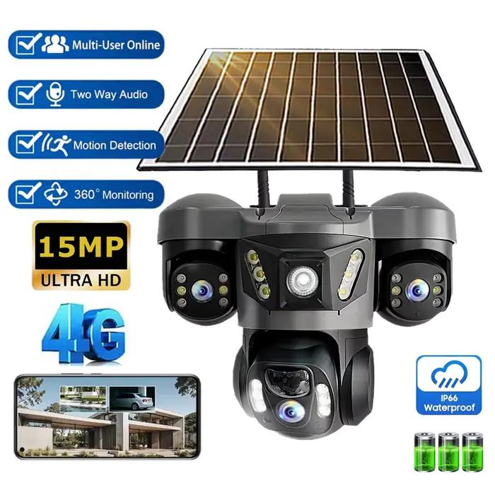 15MP Triple objectif PTZ 10X Zoom caméra solaire extérieure