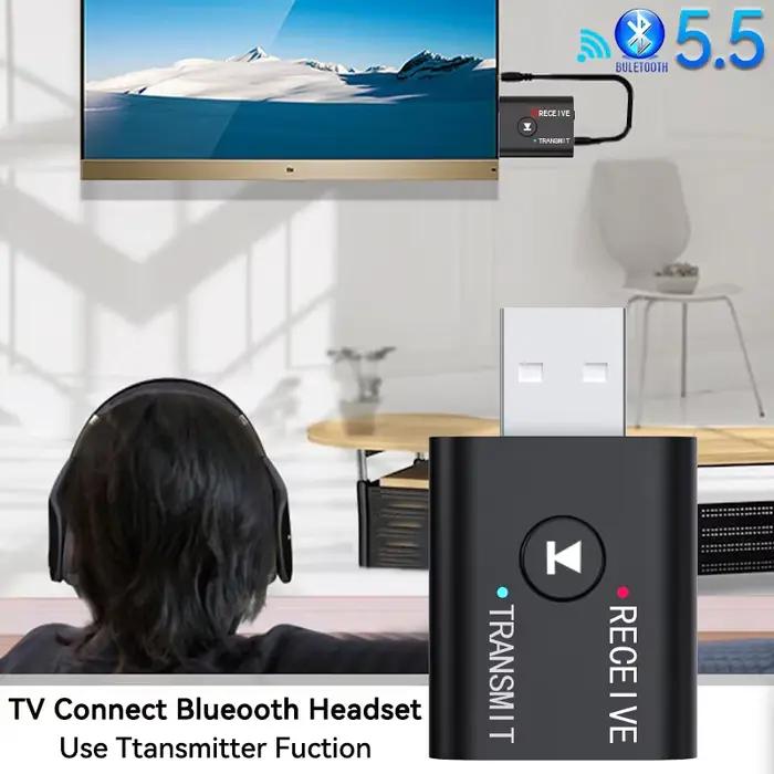 Nouvel Adaptateur Bluetooth 5.0 2 en 1 Transmetteur Récepteur Audio 3.5mm AUX Jack RCA USB Dongle Stéréo Sans Fil pour TV Kit Voiture PC Haut-Parleur Casque