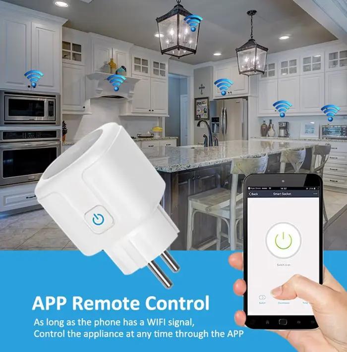 Prise intelligente Tuya WiFi 16A 20A EU avec compteur de puissance parasurtenseur Alexa Google Assistant pour salons chambres cuisines et bureaux