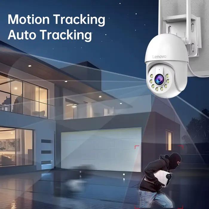 Caméra dôme Lenovo 3MP HD Smart Wifi PTZ pour surveillance intérieure et extérieure, résistante aux intempéries, avec détection de mouvement, vision nocturne couleur, et stockage sur carte SD et cloud