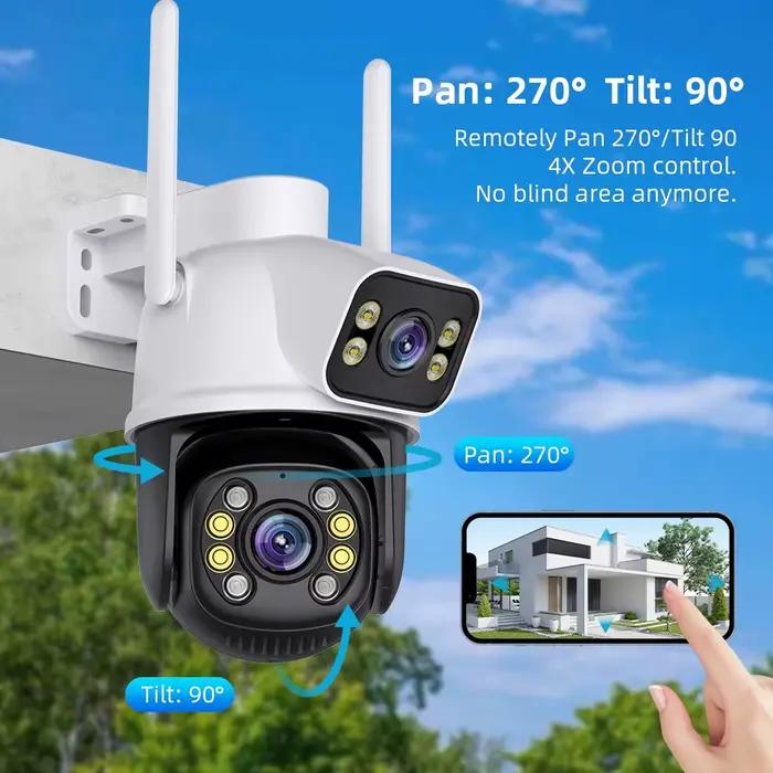 Caméra de surveillance extérieure sans fil iCsee, étanche 4K, WiFi, sécurité avec double objectif pour surveillance nocturne et détection humaine, idéale pour la maison et le commerce