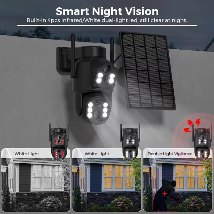 Caméra WiFi solaire 8MP avec batterie 7800 mAh double objectif 5X Zoom numérique extérieur