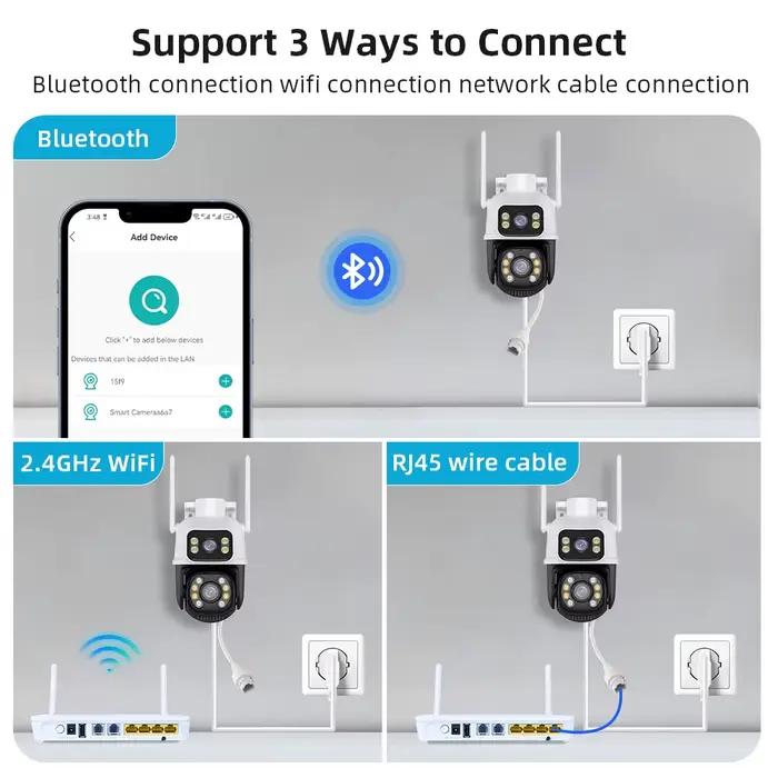 Caméra de surveillance extérieure sans fil iCsee, étanche 4K, WiFi, sécurité avec double objectif pour surveillance nocturne et détection humaine, idéale pour la maison et le commerce