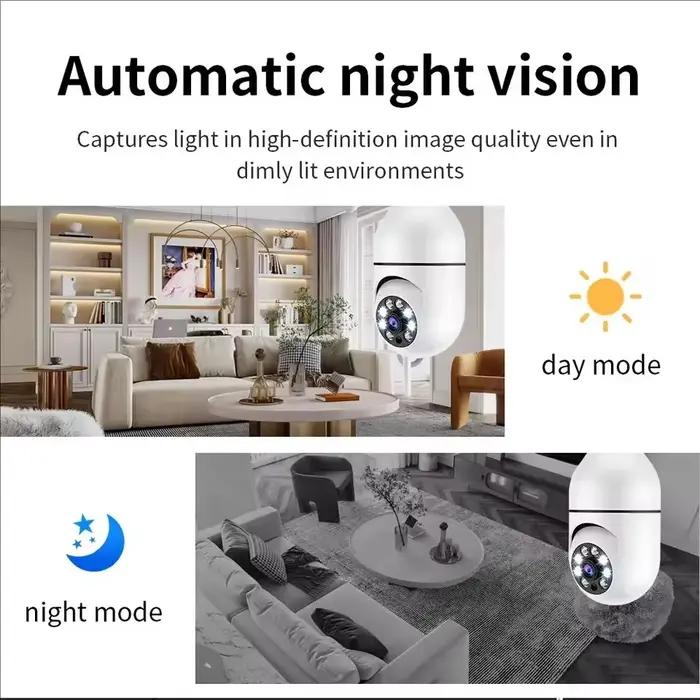 Caméra de surveillance extérieure E27 avec vision nocturne automatique couleur