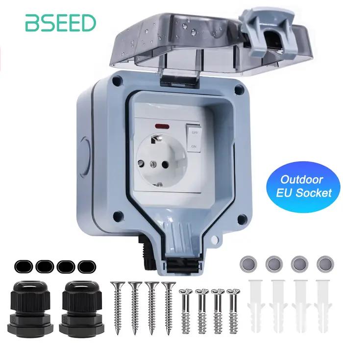 Prise murale électrique étanche IP66 BSEED pour jardin résidentiel blanc sécurisée et pratique pour usage extérieur