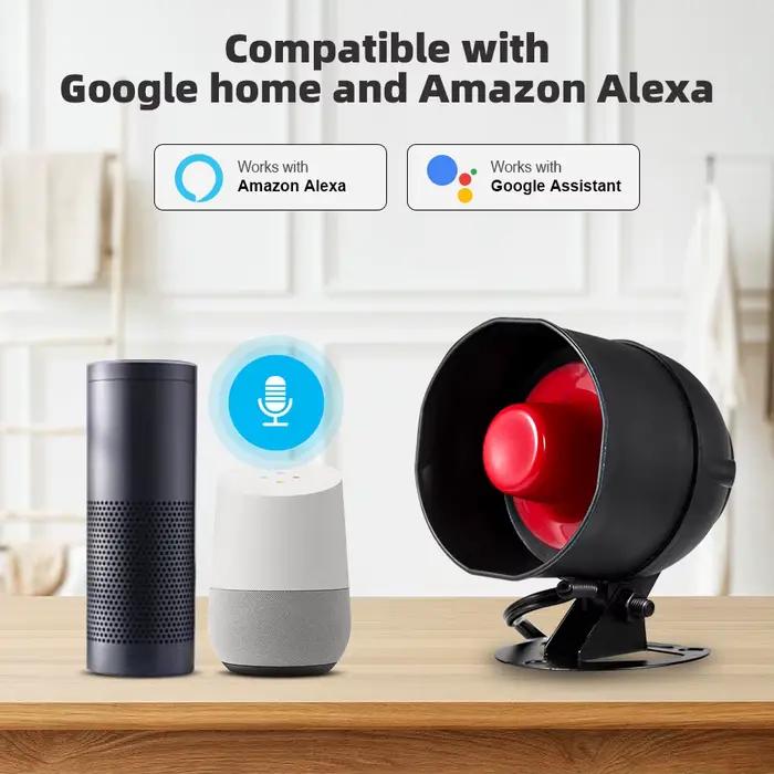 Kit d'alarme sans fil intelligent avec sirène, capteur de porte, détecteur de mouvement pour sécurité résidentielle compatible avec Google Home et Alexa