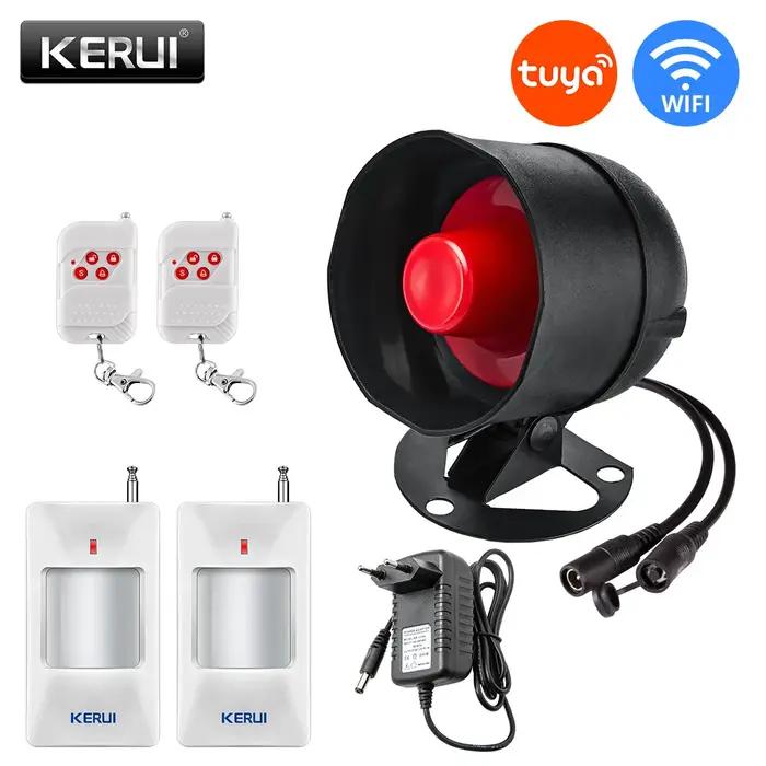 Kit d'alarme sans fil intelligent avec sirène, capteur de porte, détecteur de mouvement pour sécurité résidentielle compatible avec Google Home et Alexa