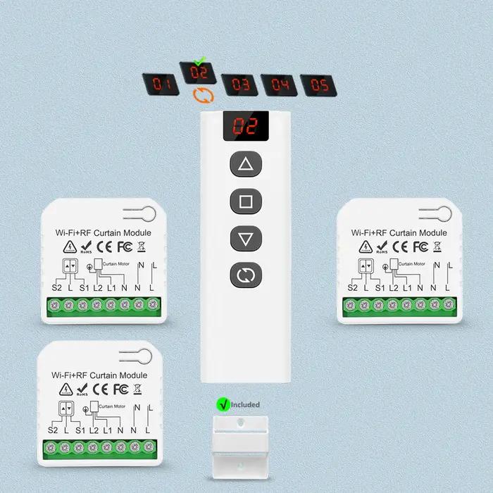Module de commande de rideaux et stores Tuya WiFi RF avec télécommande pour moteur électrique