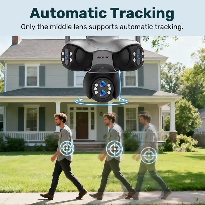 LS VISION Wifi PTZ caméra de sécurité panoramique extérieure 6 objectifs 5 écrans couleur nuit CCTV caméras de Surveillance vidéo sans fil 30MP