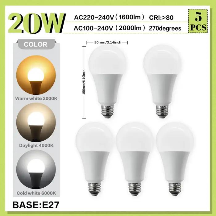 Paquet de 5 A60 A80 LED ampoule lampes E27 AC 220V