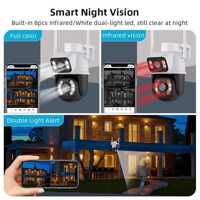 Caméra de surveillance extérieure sans fil iCsee, étanche 4K, WiFi, sécurité avec double objectif pour surveillance nocturne et détection humaine, idéale pour la maison et le commerce