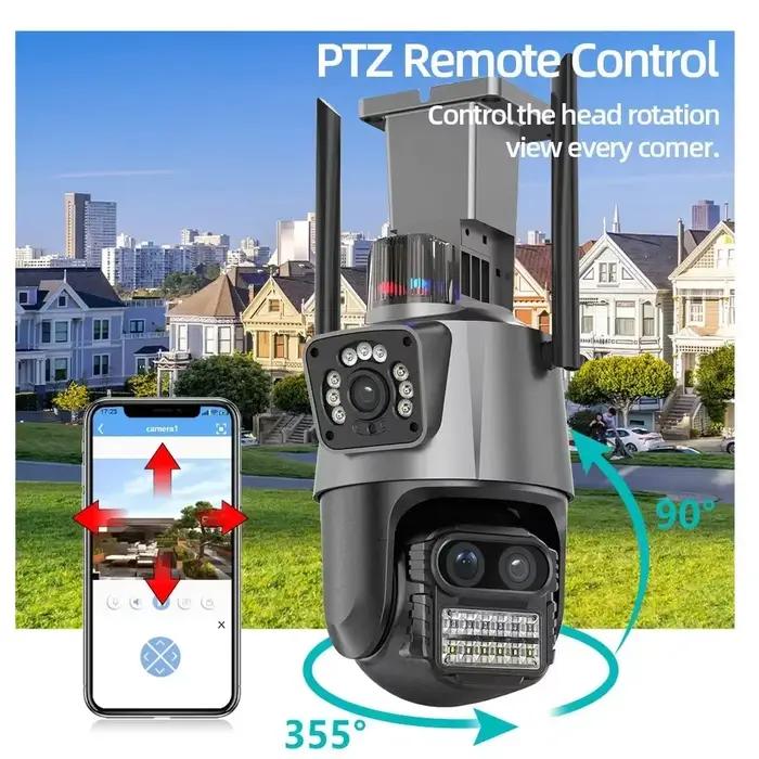 360 sans fil extérieur 6K 12MP WiFi caméra de sécurité ICSee intelligent trois objectifs 8X Zoom vidéo Surveillance