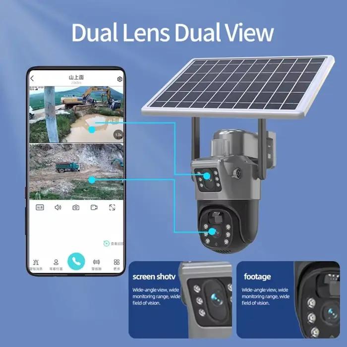 Caméra solaire Eye4U à double objectif 4K 8MP pour sécurité extérieure avec détection humaine et vision nocturne en couleur pour maison et entreprise