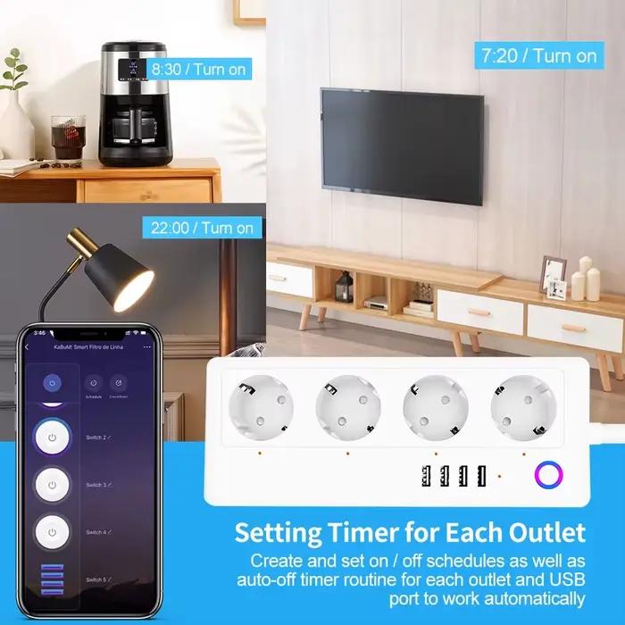 Prise intelligente WiFi avec 4 prises et 4 ports USB, compatible avec Alexa, Google Home, Tuya SmartLife, pour une maison connectée et un confort quotidien amélioré