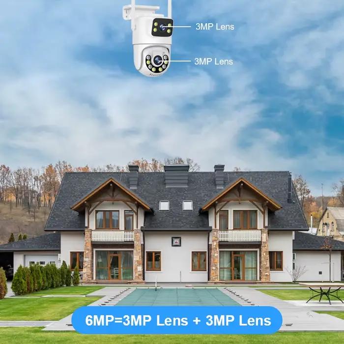 Caméra de surveillance extérieure PTZ IP WiFi HD 6MP avec suivi automatisé et double écran pour surveillance intérieure et extérieure à offrir pour la sécurité de la maison et du jardin occasions spéciales