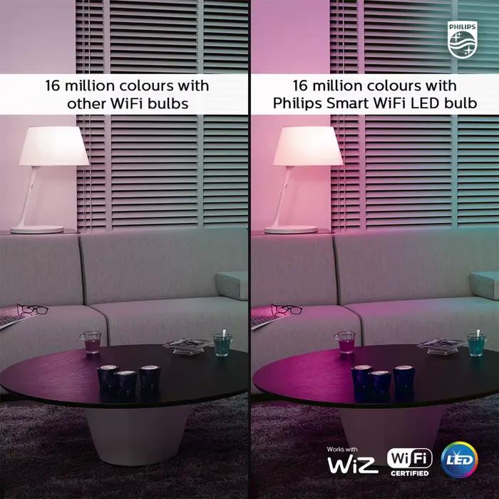 Ampoule LED intelligente Philips WiZ 8.5W E27 Wi-Fi Bluetooth 16 millions de couleurs EyeComfort lampe à intensité variable pour salon ambiance personnalisable