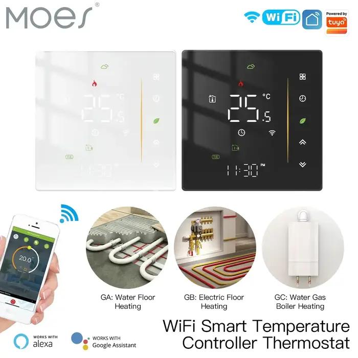 MOES Thermostat WiFi sans fil régulateur de température ambiante d'eau/chauffage électrique au sol chaudière à gaz humidité Tuya Alexa Google