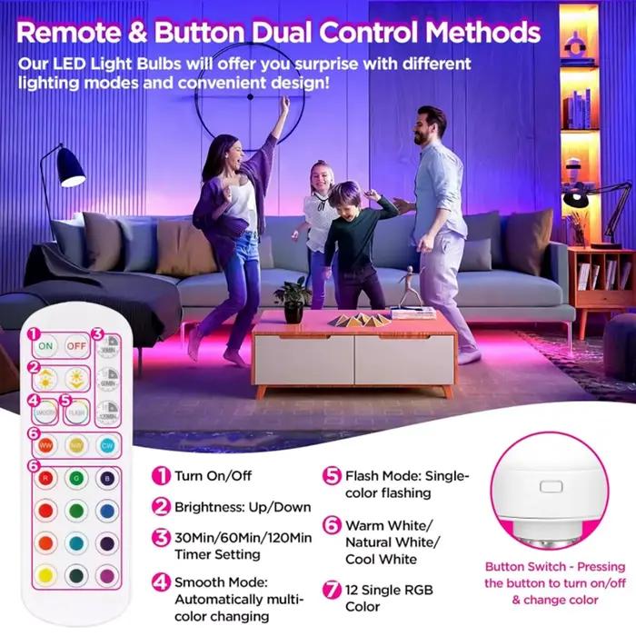 Ampoules LED Rechargeables à Piles avec Télécommande et Minuterie pour Salon et Autres Pièces Occasions Spéciales