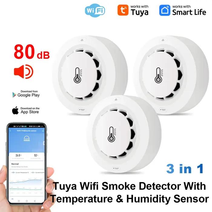 Tuya Wifi BT détecteur de fumée à deux connexions dispositif de mesure de la température et de l'humidité 80dB alarme sonore fonction d'alerte à distance
