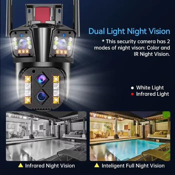 Caméra IP WiFi Extérieure 16MP 8K HD 10X Zoom Optique Suivi Automatique PTZ Quatre Objectifs Trois Ecrans Caméra Sécurité Étanche Pour Usage Intérieur et Extérieur Occasions Spéciales