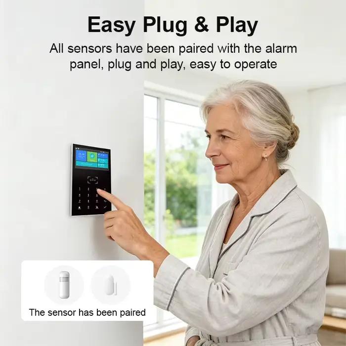 PGST pack alarme sécurité anti intrusion WiFi 2G GSM Works with Tuya Smart Life dispositif sans fil intelligent pour habitation magasin bureau capteurs de mouvement configuration simple utilisation qu