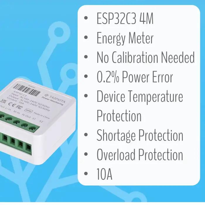 Tasmota Matter MQTT Mini relais ESP32C3 surveillance du consommation 16A fonctionne avec Home Assistant