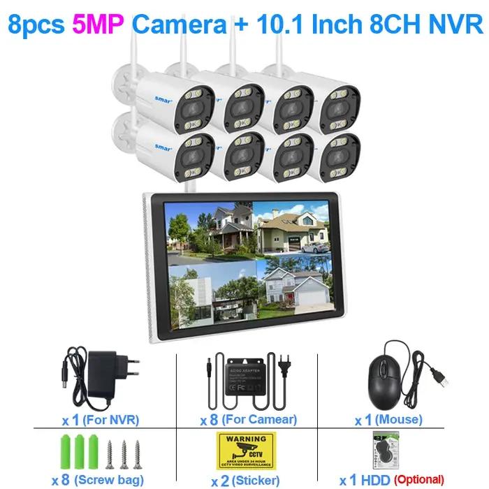 Caméra de surveillance Smar 3MP/5MP avec moniteur 10,1 pouces, détection de mouvement, détection de forme humaine, support H.265, surveillance en temps réel, système de télévision NTSC/PAL, compatible avec iOS, Android et Windows Mobile, kit d'enregistrement vidéo à offrir pour maison ou entreprise