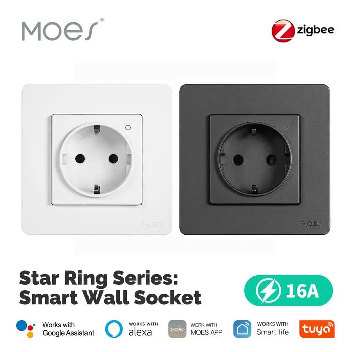 Prise murale intelligente Moes Tuya ZigBee avec contrôle vocal Alexa Google Home surveillance énergie indicateur App télécommande智能家居插头产品描述及特性说明,转换为法语HTML格式,并遵循给定的结构和要求。