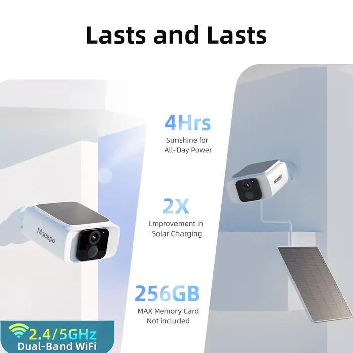 Caméra de sécurité solaire 2K 4MP sans fil pour extérieur résolution 2K 4MP alimentation solaire surveillance continue pour maison et propriété
